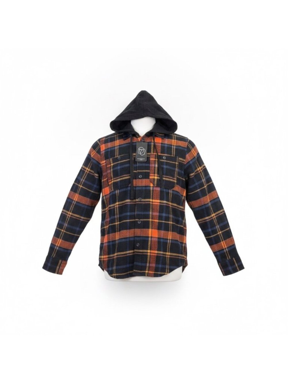 Original Use Mens Orange & Navy Plaid Cotton Hooded Button-Up Shirt Size M